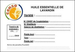 Model of a label for the 2010 essential oil of lavandin Campaign